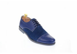 Pantofi barbati casual din piele naturala combinata, culoare albastru - 858A2